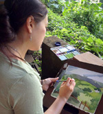 Artist Emily Miller, watercolor painting on Kauai