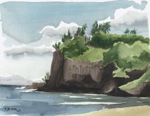 Kauai Artwork by Hawaii Artist Emily Miller - Kalihiwai Beach and Cliffs, Plein Air
