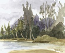 Kauai watercolor artwork by Hawaii Artist Emily Miller - Plein Air at Anahola Beach