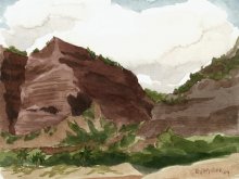 Kauai watercolor artwork by Hawaii Artist Emily Miller - Plein Air at Polihale 4 - the cliffs