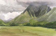 Kauai watercolor artwork by Hawaii Artist Emily Miller - Plein Air, Kapaa mountains