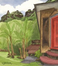 Kauai Artwork by Hawaii Artist Emily Miller - Red Door, Limahuli
