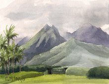 Kauai Artwork by Hawaii Artist Emily Miller - Hanalei Mountains from Po'oku