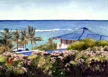 Kauai watercolor artwork by Hawaii Artist Emily Miller - The View from Jean's