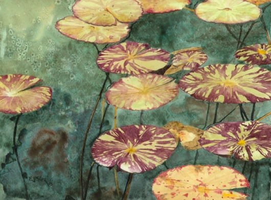 Pads Kauai watercolor painting - Artist Emily Miller's Hawaii artwork of lily pads art