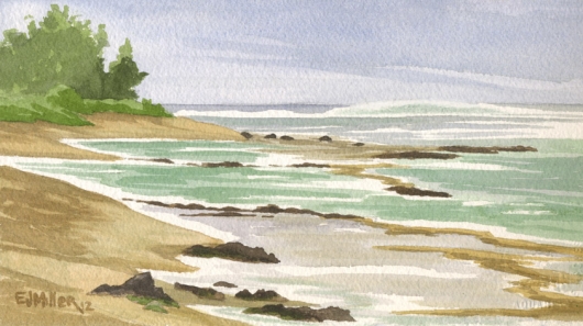 Reef at Haena Point Kauai watercolor painting - Artist Emily Miller's Hawaii artwork of haena, ocean, beach art