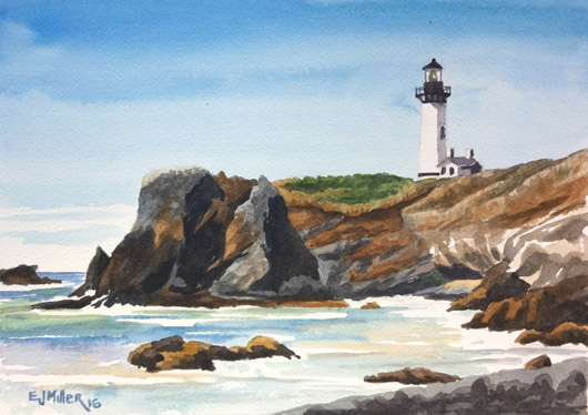 Yaquina Head Lighthouse from Cobble Beach, Oregon - beach, lighthouse, oregon coast artwork by Emily Miller