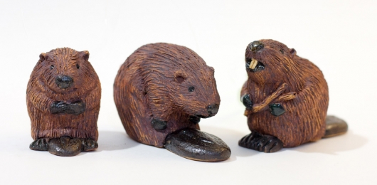 Beaver ceramic sculpture, holiday ornament artwork by Emily Miller