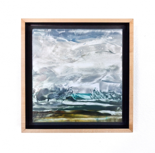 Rain over Marshlands, Cascadia Winter - abstract art, contemporary art, encaustic painting, gray, landscape artwork by Emily Miller