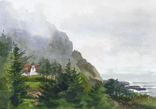 Cleft of the Rock Lighthouse, Oregon lighthouse, cape perpetua lighthouse, lighthouse, oregon coast artwork by Emily Miller