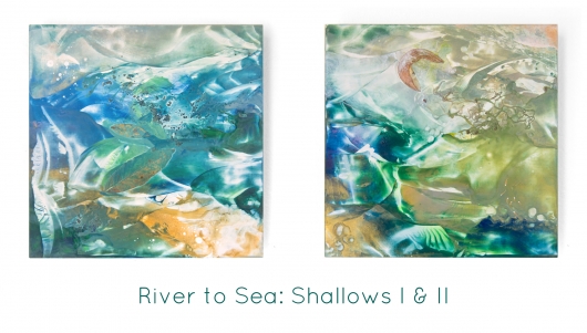 River to Sea: Shallows I and II - abstract encaustic artwork by Emily Miller