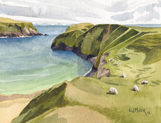 Ocean Pastures, Ireland watercolor art