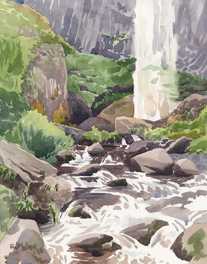 Latourell Falls, Oregon waterfall painting, Columbia River Gorge artwork by Emily Miller