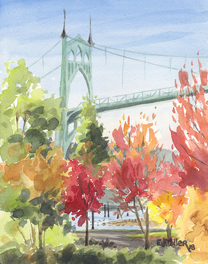 Autumn Color at St. John's Bridge, Portland Oregon artwork by Emily Miller