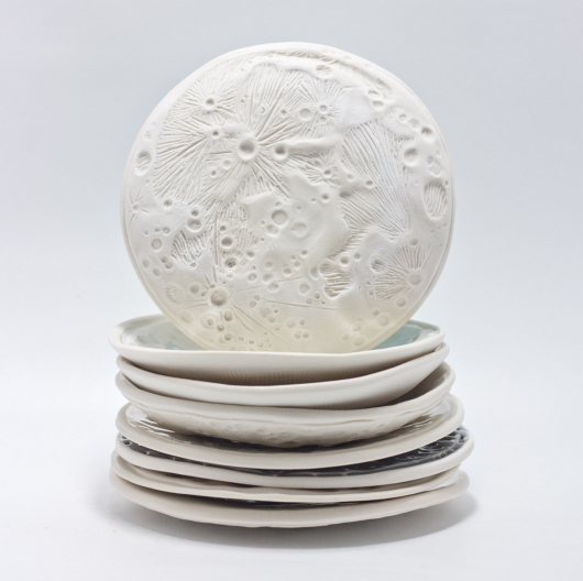 Ceramic sculpture, lunar moon crater dish, porcelain moon bowl