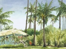 Kauai Artwork by Hawaii Artist Emily Miller - Blue Cottage