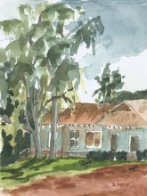 Kauai watercolor artwork by Hawaii Artist Emily Miller - Plein Air, Gay & Robinson Sugar Co.