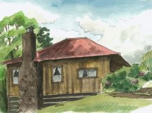 Kauai Artwork by Hawaii Artist Emily Miller - Plein Air, Kokee Cabin 2