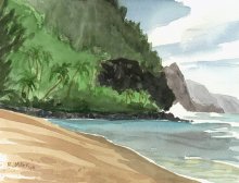 Plein Air at Kee Beach - Hawaii watercolor by Emily Miller