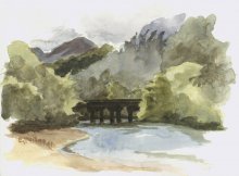 Kauai Artwork by Hawaii Artist Emily Miller - Bridge over Lumahai Stream, Plein Air