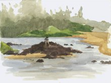 Kauai Artwork by Hawaii Artist Emily Miller - Looking Upriver, Kealia Stream - Plein Air