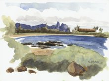 Kauai Artwork by Hawaii Artist Emily Miller - Plein Air at Lydgate - looking to Wailua River