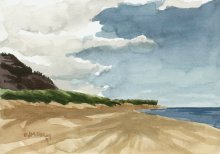 Kauai watercolor artwork by Hawaii Artist Emily Miller - Plein Air at Polihale 2 - Polihale Beach