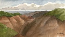 Kauai watercolor artwork by Hawaii Artist Emily Miller - Plein Air, Waimea Canyon to the sea