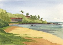 Plein Air at Papaa Bay beach - Hawaii watercolor by Emily Miller