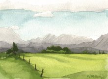 Kauai watercolor artwork by Hawaii Artist Emily Miller - Interior mountains, Wailua