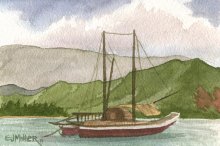 Voyaging Canoes in Hanalei - Hawaii watercolor by Emily Miller