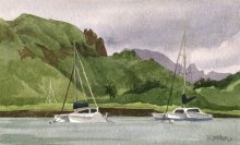 Kauai Artwork by Hawaii Artist Emily Miller - Catamarans at Nawiliwili Harbor