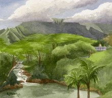 Kauai Artwork by Hawaii Artist Emily Miller - Plein air at Kauai's Hindu Monastery