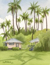 Two Cottages Next Door - Hawaii watercolor by Emily Miller