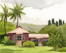 Red Cottages - Hawaii watercolor by Emily Miller