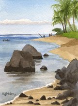 Anini Beach Calm - Hawaii watercolor by Emily Miller