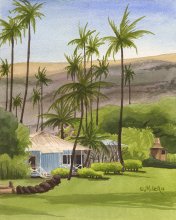 Waimea Plantation Cottage and Hills - Hawaii watercolor by Emily Miller