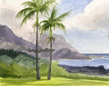 Hanalei Bay from Po'oku - Hawaii watercolor by Emily Miller