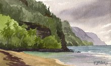 Ke'e Beach lagoon - Hawaii watercolor by Emily Miller