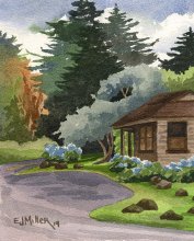 Kauai watercolor artwork by Hawaii Artist Emily Miller - Kokee State Park Headquarters