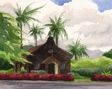 Kilauea Stone Church - Hawaii watercolor by Emily Miller