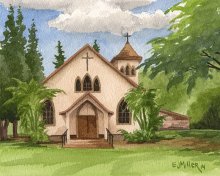 Sacred Hearts, Waimea - Hawaii watercolor by Emily Miller