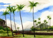 Poliahu Heiau - Hawaii watercolor by Emily Miller