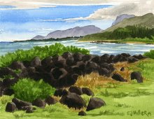 Kukui Heiau - Hawaii watercolor by Emily Miller