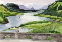 Columbia River from Crown Point, Oregon - Hawaii watercolor by Emily Miller
