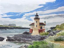 Coquille River Lighthouse, Bandon - Hawaii watercolor by Emily Miller