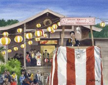 Bon Dance at Lihue Hongwanji - Hawaii watercolor by Emily Miller