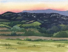 Dusk over Kingscourt from Meath Hill - Hawaii watercolor by Emily Miller