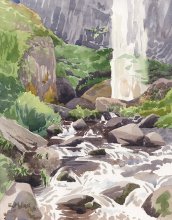 Latourell Falls - Hawaii watercolor by Emily Miller