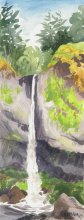 Latourell Falls - Hawaii watercolor by Emily Miller